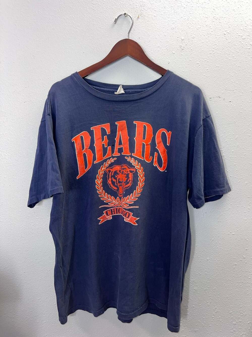 Vintage Chicago Bears T Shirt Large XL Navy Blue NFL Football Single Stitch 90s